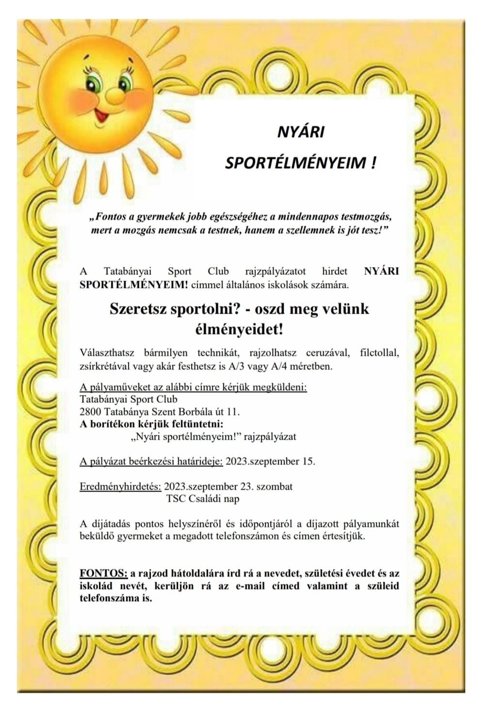 Rajzpályázatot hirdet a TSC Gyerekeknek!